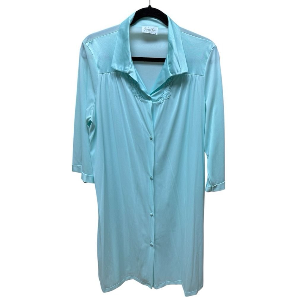Vintage Nightgown Vanity Fair Baby Blue Button Up Made in USA. Sz M